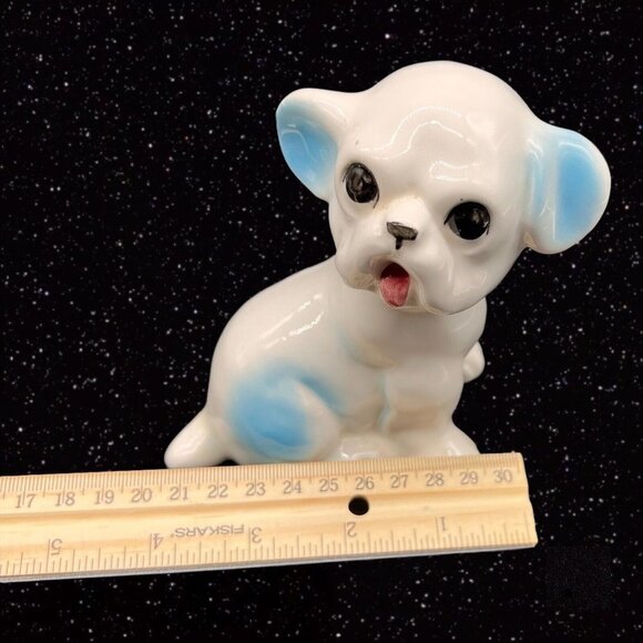 Vintage Dog White Blue Figurine Hand Painted Made in Japan 5”T 4”W - Picture 8 of 9